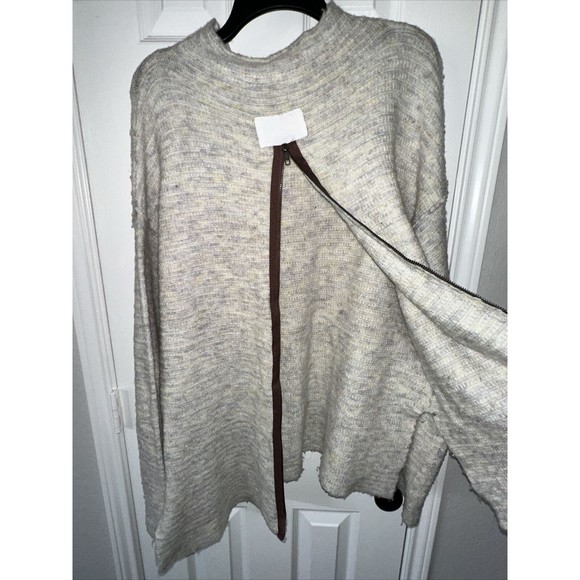 Mystree Anthropologie Long Sleeve Pullover Sweater Tunic White Grey Small S - Picture 3 of 7